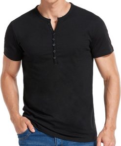 Men's Henley Short Sleeve Solid color T-Shirt