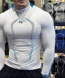 Men Sports Round Neck Long Sleeve Elastic Quick Drying Fitness Top