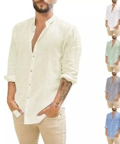 Men's Half Sleeve Solid Color Loose Breathable Casual Cotton Linen Shirts