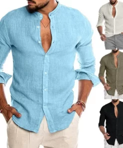 Men's Cotton Linen Shirt Long Sleeve Loose Tops