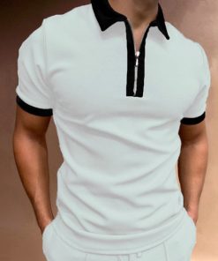 Men's Slim Fit Zip Lapel Short Sleeve Polo Shirt