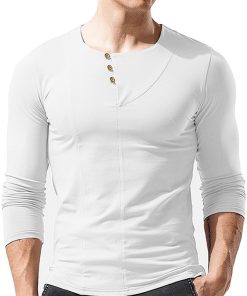 Men's Long Sleeve Solid Color Round Neck Button T-Shirt