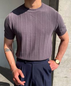 Men's Round Neck Plain Knitted Polo T-shirt