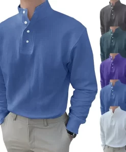 Gentleman's Simple Basic Stand-Up Collar Long-sleeved Polo Shirt