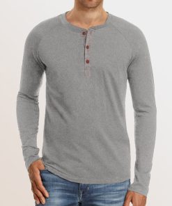 Men's Henley Long Sleeve Crewneck T-Shirts